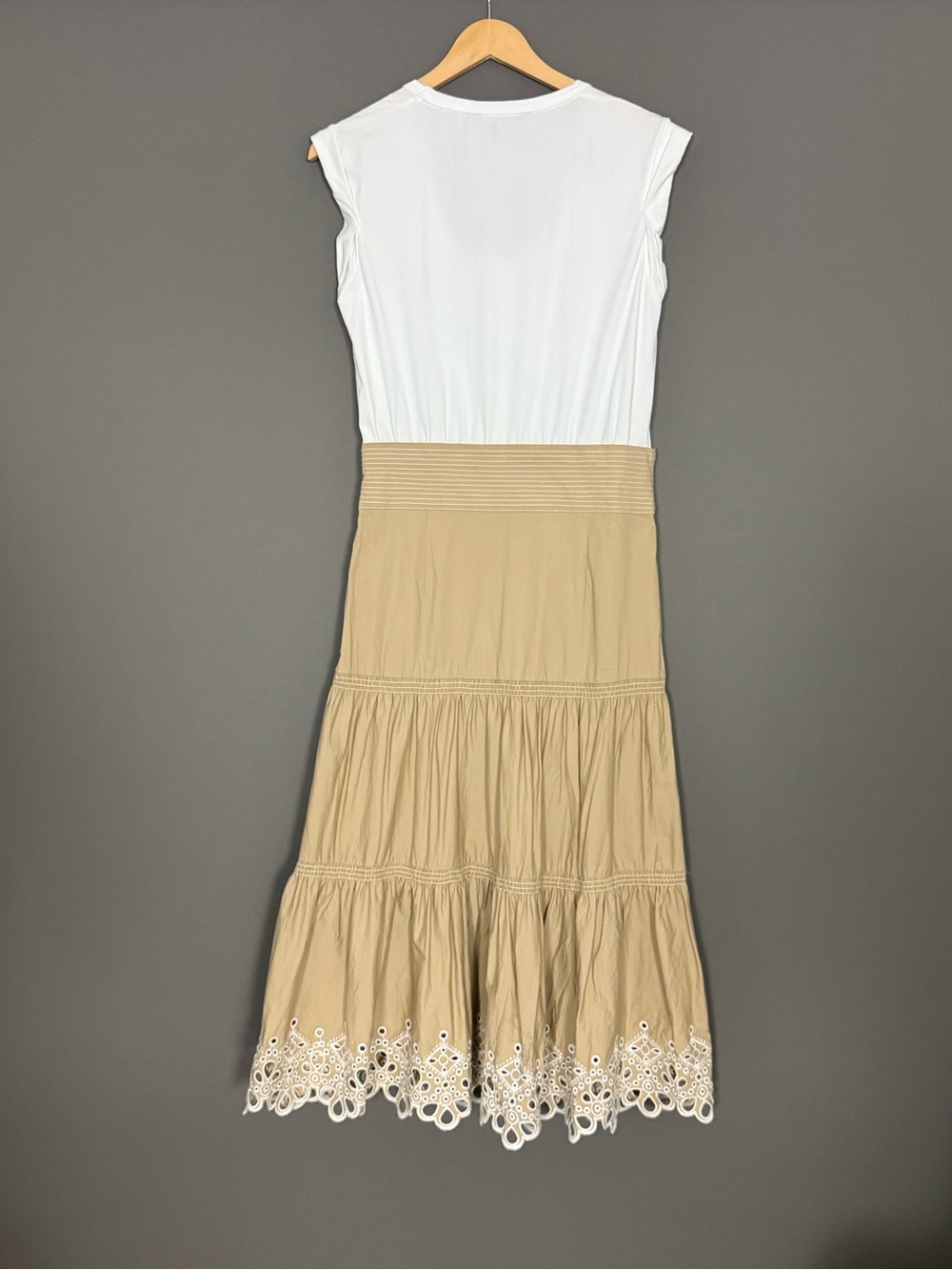 Veronica Beard Amaia Midi Dress Cottagecore Coastal Cowgirl White Khaki M - Picture 4 of 13